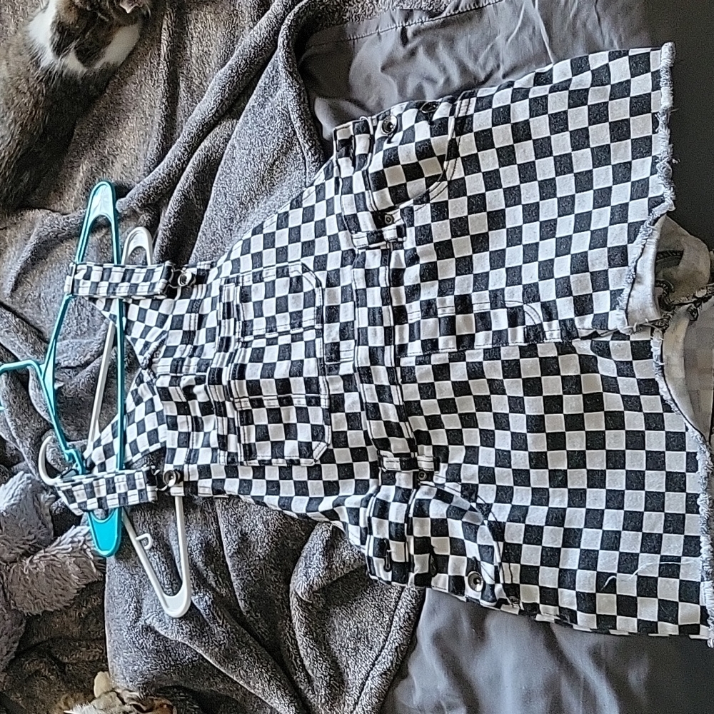 Blackheart Black and White Checkered Women Jeans Overalls